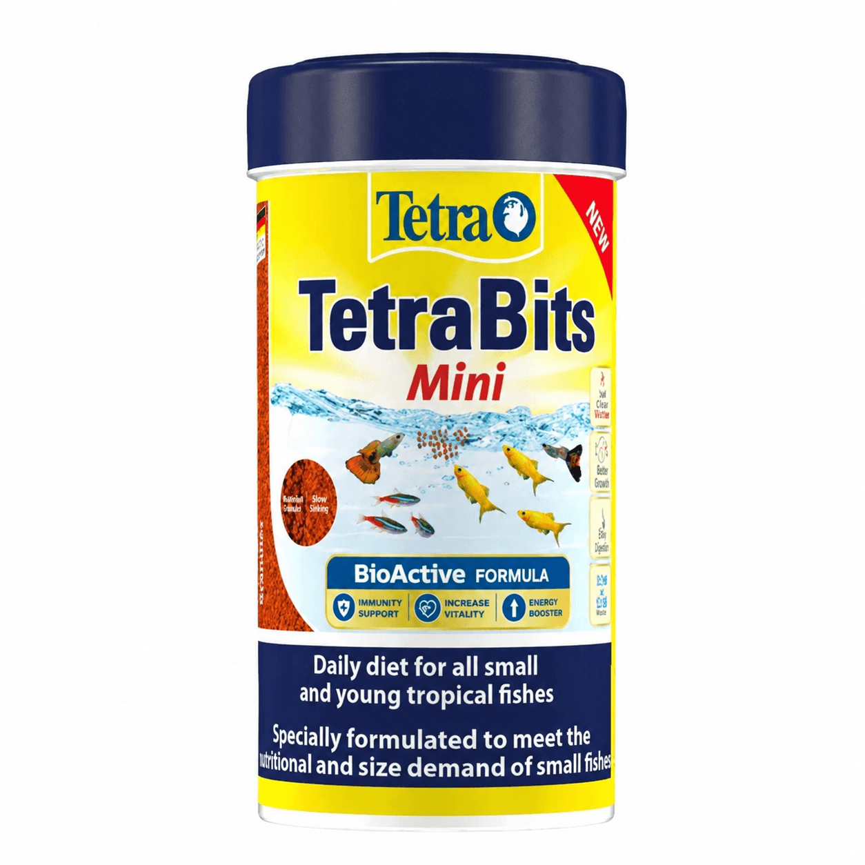 TetraBits Mini Fish Food High Protein Growth Formula – Premium Slow-Sinking Granules with High-Quality Proteins, Vitamins & Minerals for Small & Juvenile Tropical Fish (35g Pack)