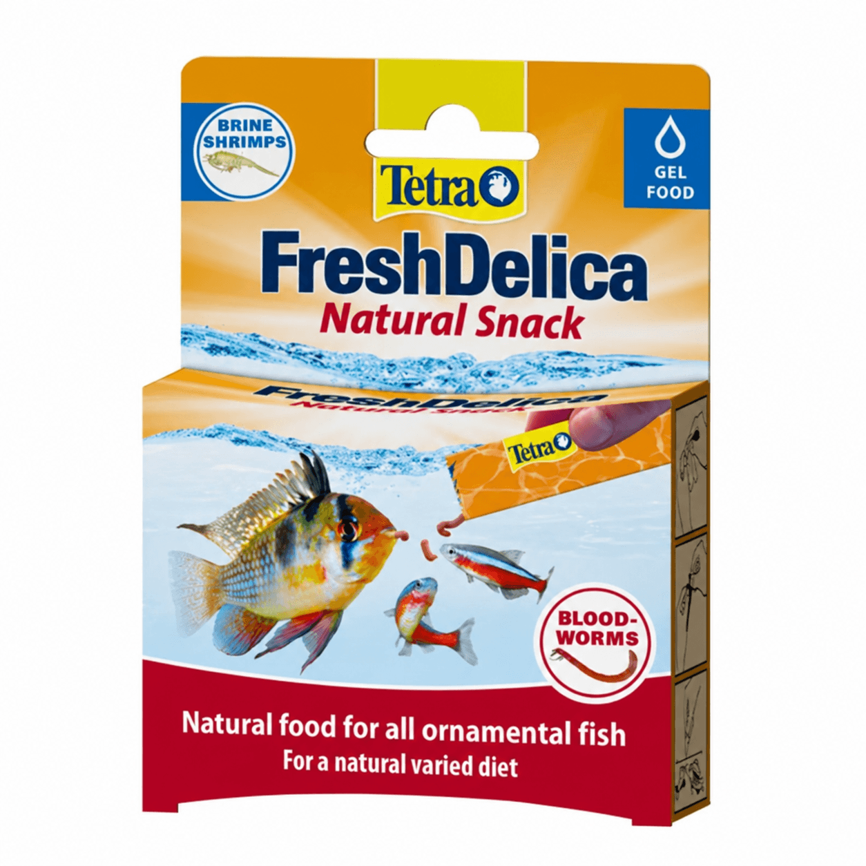 Tetra FreshDelica Bloodworms Nutrient-Rich Gel Treats – Premium Gel-Based Supplement with 30% Red Mosquito Larvae, Worm-Like Texture & Germ-Free Sachet Packaging for Ornamental Fish (48g Pack / Multi-Sachet)