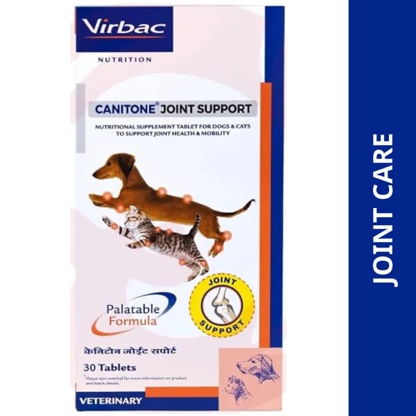 Virbac Canitone Joint Support Chewable Tablets with Glucosamine & Chondroitin for Dogs & Cats (Pack of 30 Tablets)