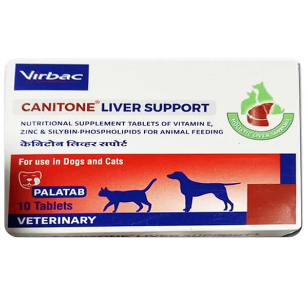 Virbac Canitone Liver Support Phytosome Hepatoprotective Chewable Tablets with Silybin-Phosphatidylcholine (Silybin-PC), Zinc & Vitamin E for Dogs & Cats (Strip of 10 Tablets)