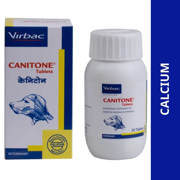 Virbac Canitone Calcium & Mineral Supplement Tablets for Dogs & Cats (Calcium 700mg, Phosphorus 400mg, Vitamin D3 400 IU, Magnesium 0.5mg) – Pack of 30 Chewable Tablets
