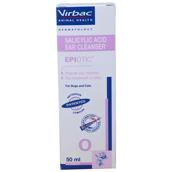 Virbac Epiotic Veterinary Ear Cleansing Solution (Salicylic Acid IP 0.2% w/v + Phenoxyethanol BP 0.3% w/v) for Dogs & Cats (50ml & 100ml Bottle)