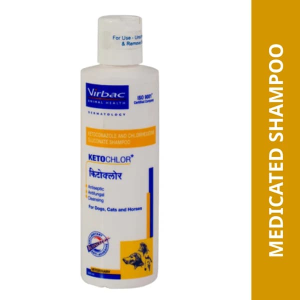 Virbac Ketochlor Medicated Antifungal & Antiseptic Shampoo (Ketoconazole 1% + Chlorhexidine Gluconate 2%) for Dogs & Cats (200ml Bottle)