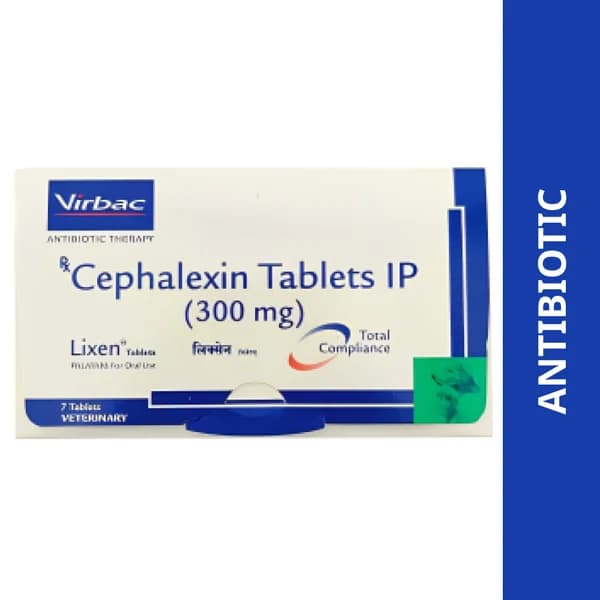 Virbac Lixen Palatab (Cephalexin 300mg / 600mg) Broad-Spectrum Antibacterial Chewable Tablets for Dogs & Cats (Blister Strip of 7 Tablets)
