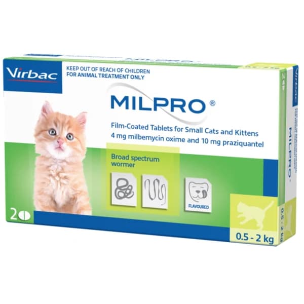 Virbac Milpro Broad-Spectrum Dewormer Film-Coated Poultry-Liver Flavoured Tablets for Small Cats & Kittens (0.5kg to 2kg)
