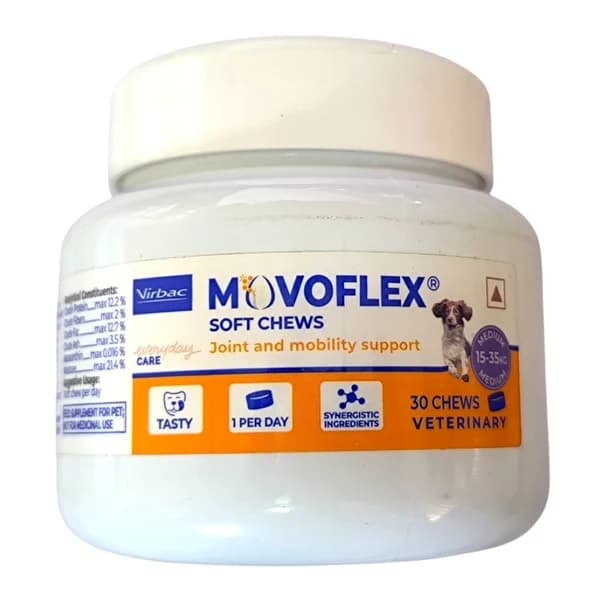 Virbac Movoflex Mobility & Joint Support Soft Chews for Medium Dogs (15kg to 35kg) with Eggshell Membrane, Boswellia & Hyaluronic Acid (30 Soft Chews Tub)
