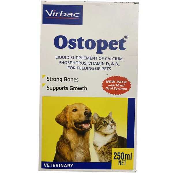 Virbac Ostopet Liquid Calcium & Phosphorus Supplement Syrup with Vitamin D3 for Dogs & Cats (150ml Dispensing Bottle)