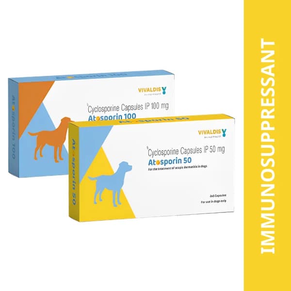 Vivaldis Atosporin 100mg (Cyclosporine) Immunosuppressive Capsules for Dogs (Strip of 5 Capsules)