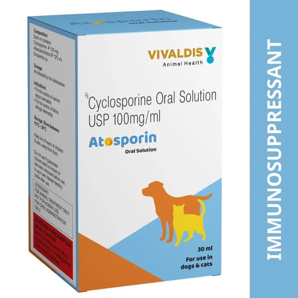Vivaldis Atosporin (Cyclosporin 100mg/ml) Oral Solution for Dogs & Cats (30ml)
