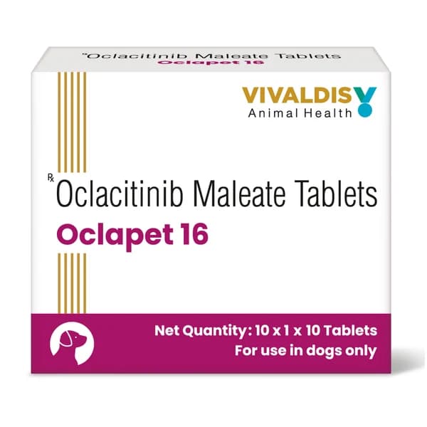 Vivaldis Oclapet 16mg (Oclacitinib Maleate) Anti-Allergic & Itch Relief Tablets for Dogs (Strip of 10 Tablets)