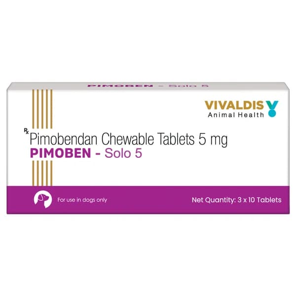 Vivaldis Pimoben Solo 5mg (Pimobendan) Cardiac Care Chewable Tablets for Dogs (Box of 30 Tablets)