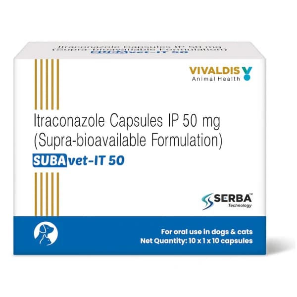 Vivaldis SUBAvet-IT 50 (Itraconazole 50mg) Supra-Bioavailable Antifungal Capsules/Tablets for Dogs & Cats (Strip of 10)