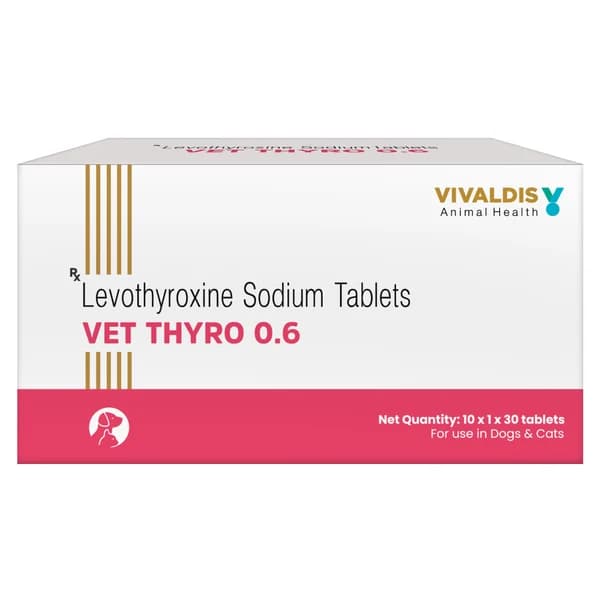 Vivaldis Vet Thyro 0.6mg (Levothyroxine Sodium) Thyroid Hormone Replacement Tablets for Dogs and Cats (Box of 30 Tablets