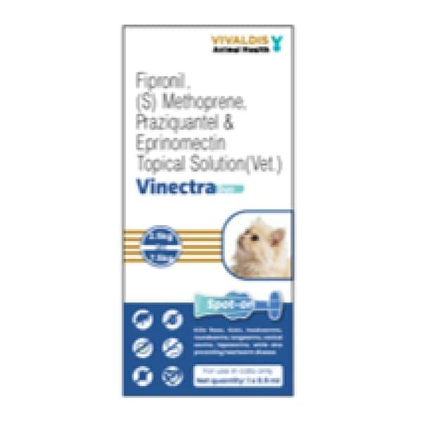 Vivaldis Vinectra Duo All-in-One Spot-On Anti-Tick, Flea & Broad-Spectrum Wormer for Cats (2.5 kg to 7.5 kg) – 0.9 ml Pipette