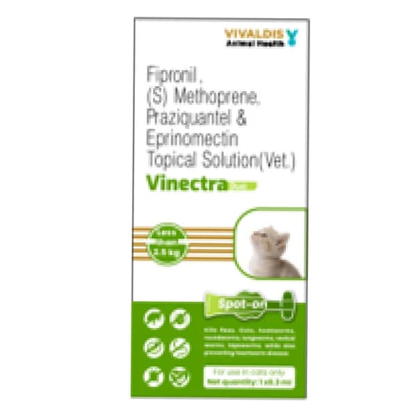 Vivaldis Vinectra Duo All-in-One Spot-On Anti-Tick, Flea & Broad-Spectrum Wormer for Kittens & Small Cats (Up to 2.5 kg) – 0.3 ml Pipette