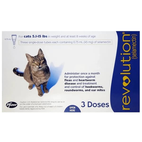 Zoetis Revolution Spot-On for Cats –45 mg / 0.75 ml (Pack of 3 Pipettes)