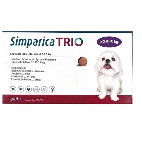 Zoetis Simparica Trio Monthly Tick, Flea, Heartworm & Deworming Chewable Tablet for Dogs